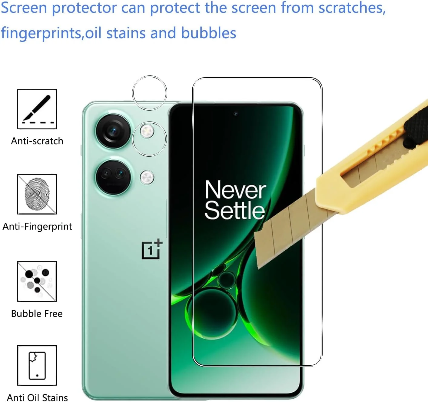 محافظ صفحه نمایش شیشه ای حرارت دیده [3+3 عددی] YIFNTANG برای OnePlus Nord 3 5G، شامل 3 عدد محافظ صفحه نمایش و 3 عدد محافظ لنز دوربین، سختی 9H، ضد خش، محافظ صفحه نمایش HD برای OnePlus Nord 3 5G