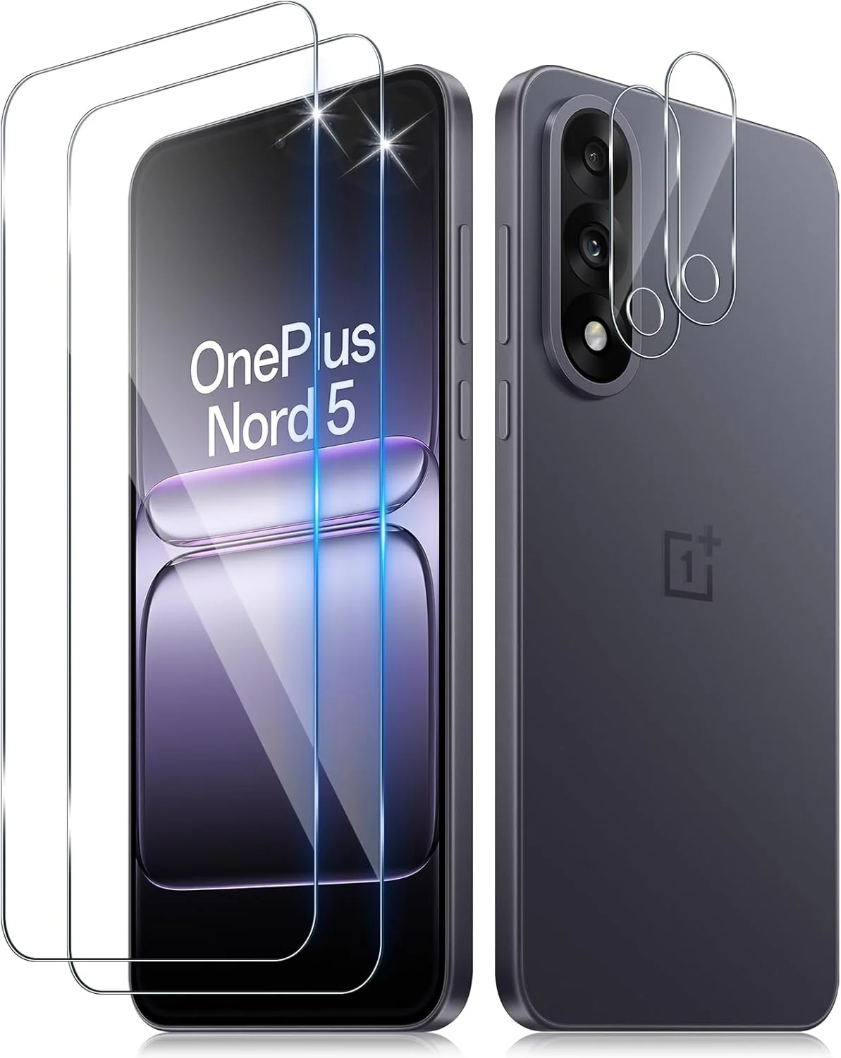 Funrae Screen Protector for Oneplus Nord 4 5G for Tempered Glass with Camera Protection, 2 Pieces 0.33 mm 9H Hardness Film and 2 Pieces Ultra Clear Camera Protection, Anti-Scratch Screen Protector HD