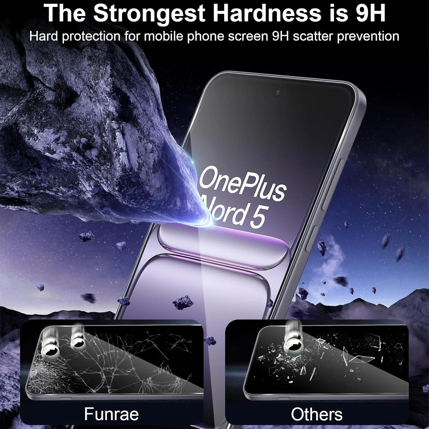 Funrae Screen Protector for Oneplus Nord 4 5G for Tempered Glass with Camera Protection, 2 Pieces 0.33 mm 9H Hardness Film and 2 Pieces Ultra Clear Camera Protection, Anti-Scratch Screen Protector HD