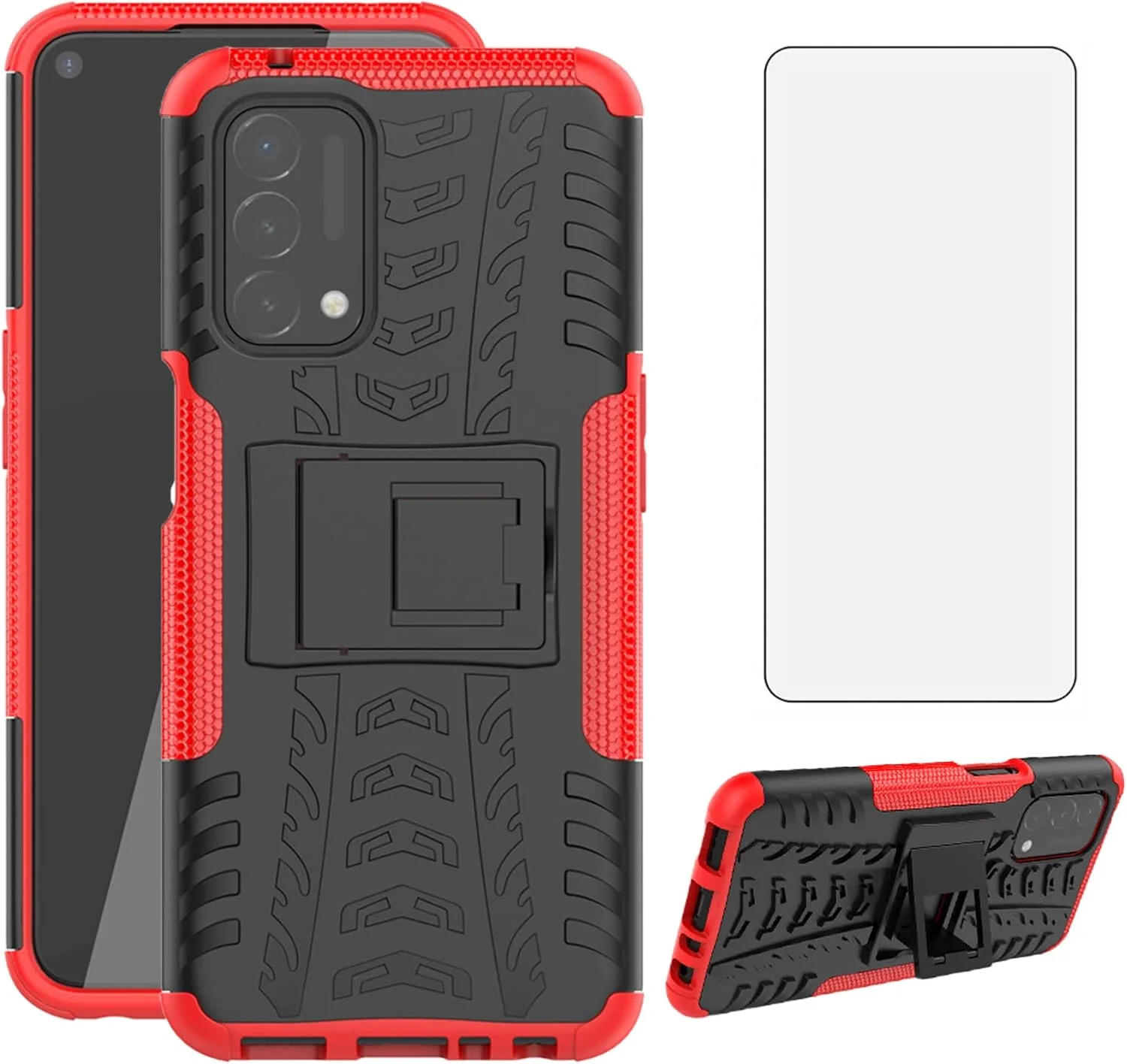 Asuwish Phone Case for OnePlus Nord N200 5G Tempered Glass Screen Protector Cover with Stand Kickstand Cell Accessories One Plus N 200 G5 1 Plus 200N 1plus One+ 1+ N2005G 2021 Women Men Girly Red