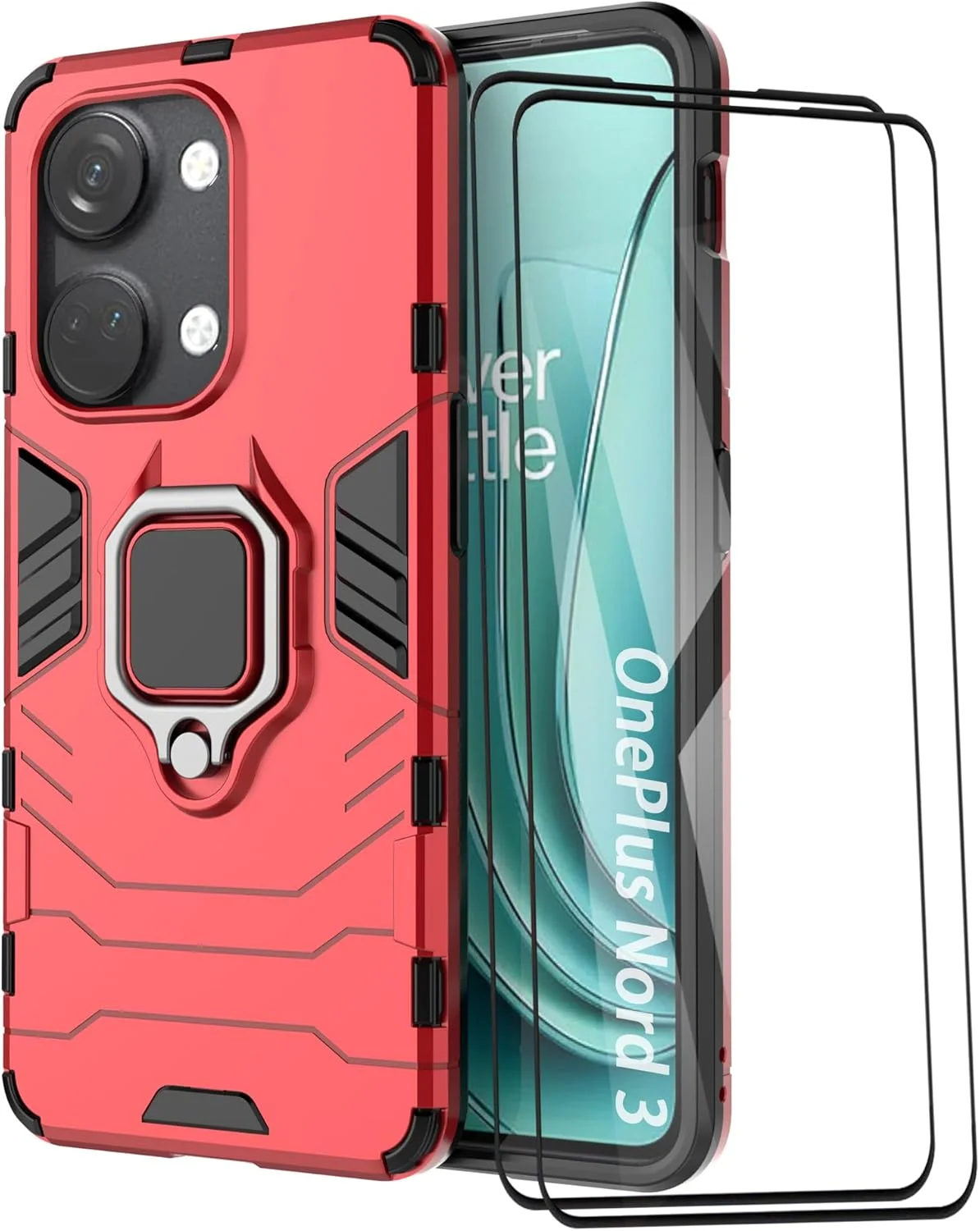 قاب محافظ ESTH برای OnePlus Nord 3 به همراه 2 عدد محافظ صفحه نمایش، [پایه چرخان 360 درجه] [محافظت ضد سقوط درجه نظامی]، سازگار با هولدر مغناطیسی خودرو، قرمز