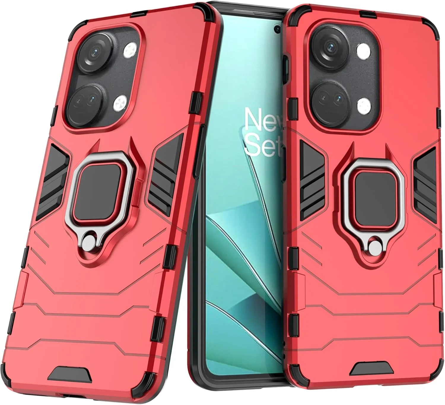 قاب محافظ ESTH برای OnePlus Nord 3 به همراه 2 عدد محافظ صفحه نمایش، [پایه چرخان 360 درجه] [محافظت ضد سقوط درجه نظامی]، سازگار با هولدر مغناطیسی خودرو، قرمز