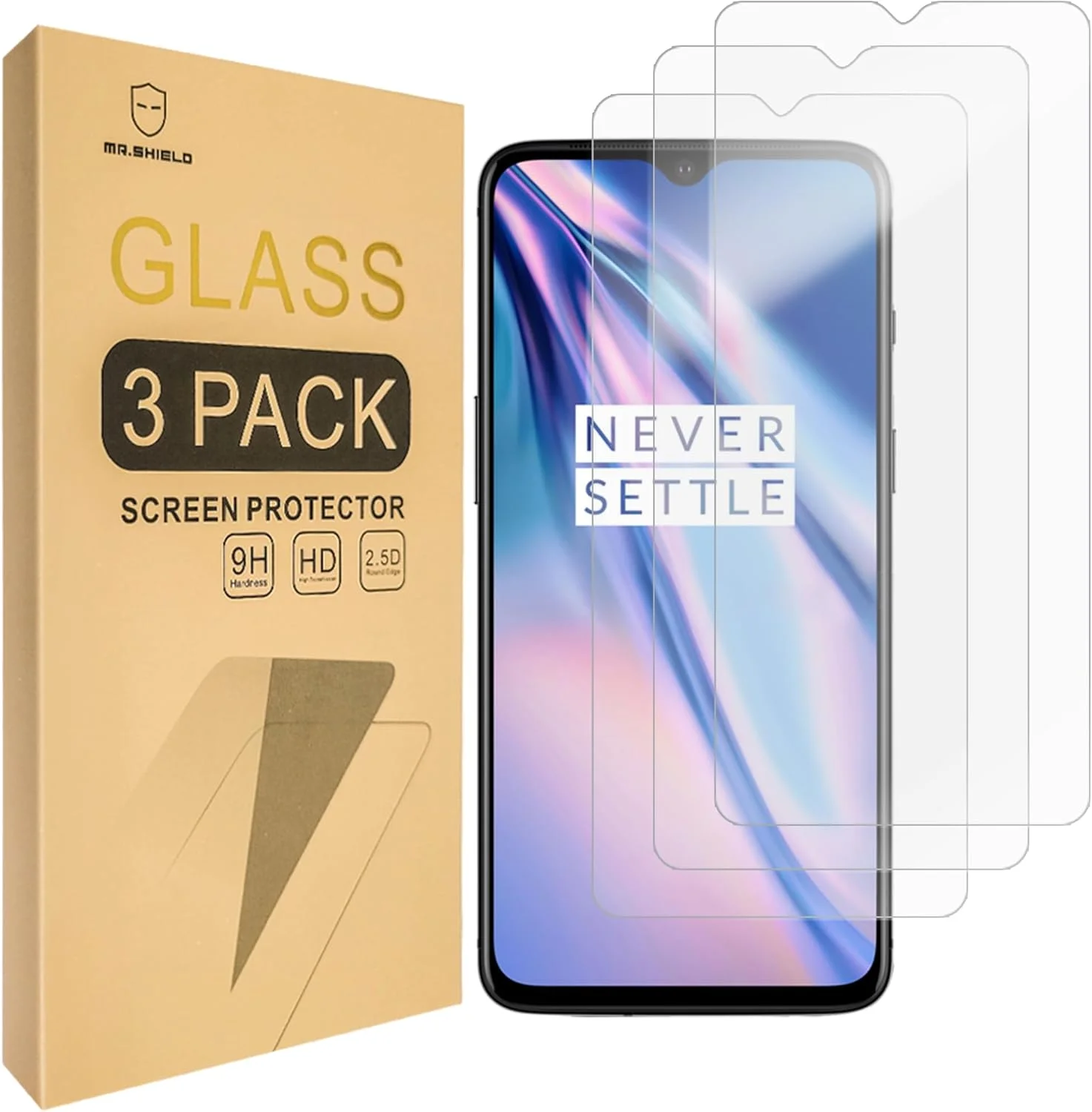 محافظ صفحه نمایش شیشه ای حرارت دیده [3 عددی] Mr.Shield، طراحی شده برای OnePlus 7T