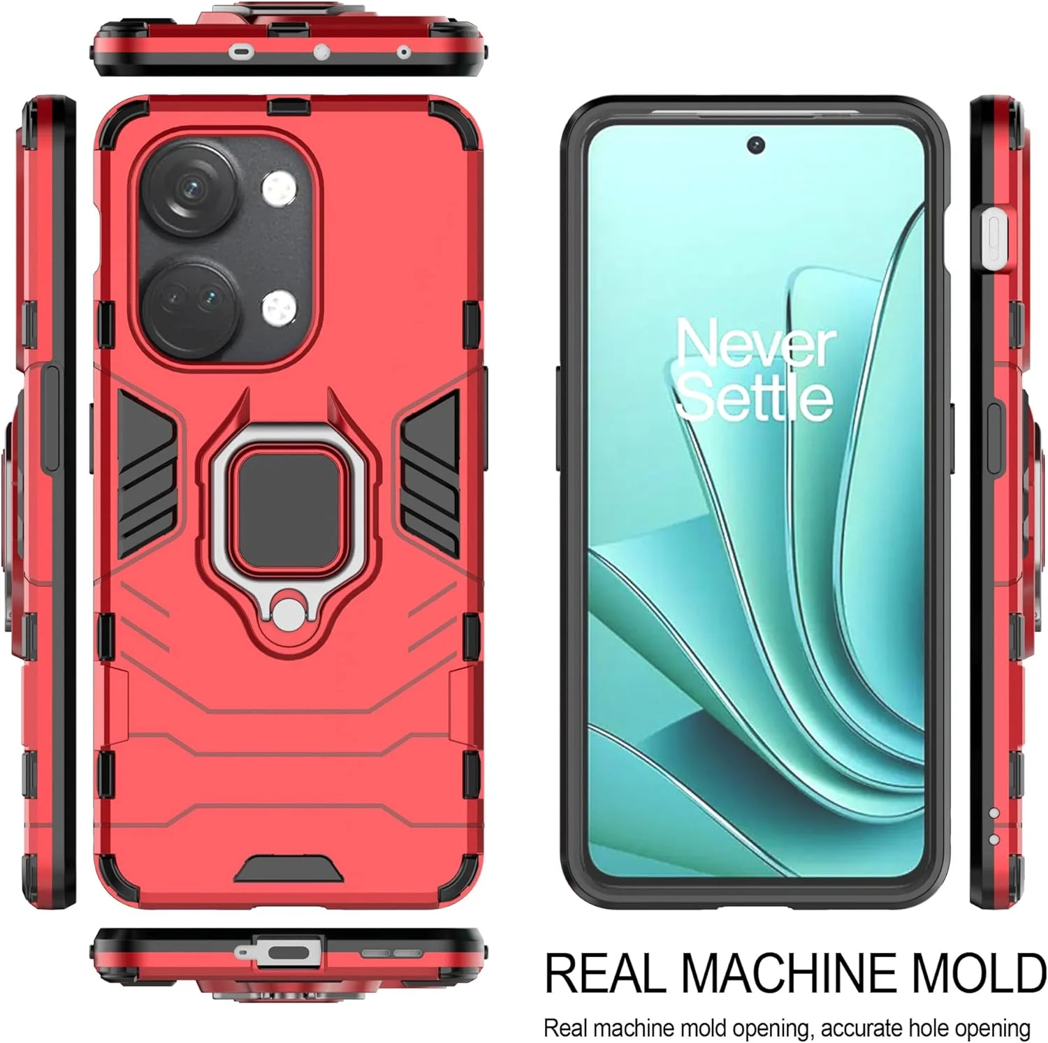 قاب محافظ ESTH برای OnePlus Nord 3 به همراه 2 عدد محافظ صفحه نمایش، [پایه چرخان 360 درجه] [محافظت ضد سقوط درجه نظامی]، سازگار با هولدر مغناطیسی خودرو، قرمز