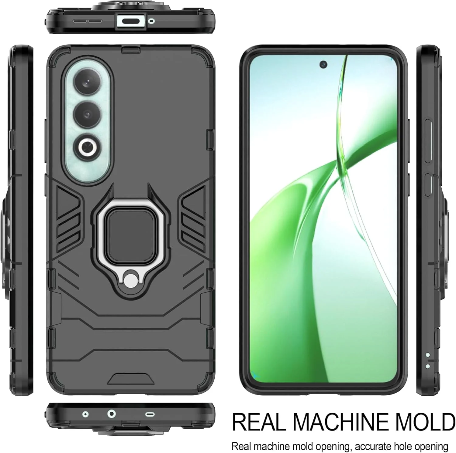 قاب محافظ ESTH® برای OnePlus Nord CE4 5G به همراه 2 عدد محافظ صفحه نمایش، [پایه چرخان 360 درجه] [محافظت ضد سقوط درجه نظامی]، سازگار با هولدر مغناطیسی خودرو، مشکی