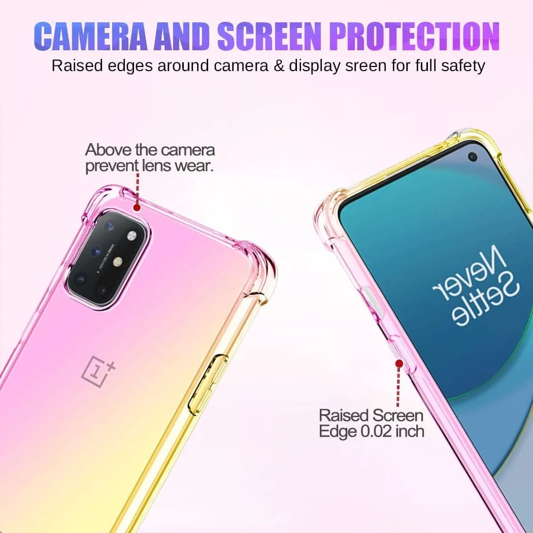 قاب گوشی Jhxtech برای OnePlus 8T 5G به همراه [2 عدد] محافظ صفحه نمایش شیشه ای حرارت دیده، کاور TPU باریک ضد خش با گرادیان شفاف و محافظ ضد ضربه (صورتی/طلایی)