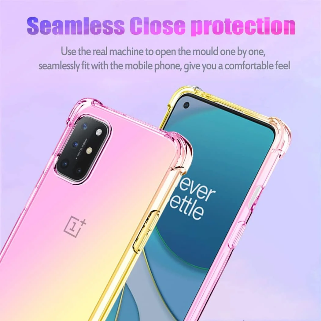 قاب گوشی Jhxtech برای OnePlus 8T 5G به همراه [2 عدد] محافظ صفحه نمایش شیشه ای حرارت دیده، کاور TPU باریک ضد خش با گرادیان شفاف و محافظ ضد ضربه (صورتی/طلایی)
