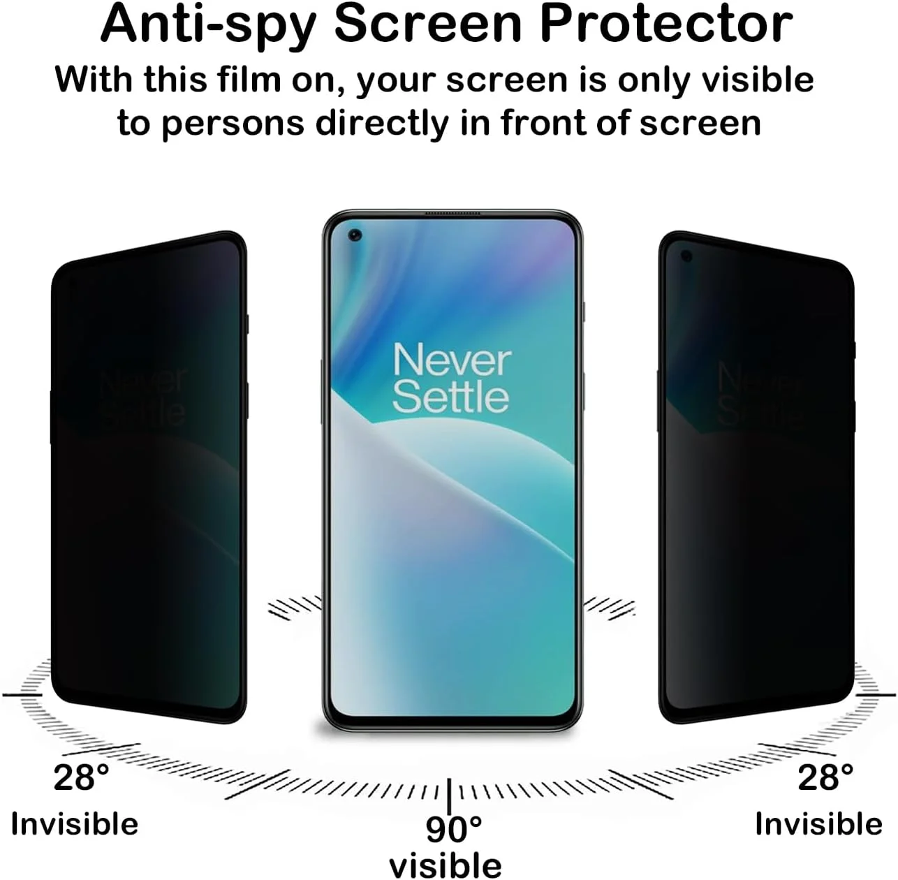 محافظ صفحه نمایش حریم خصوصی برای OnePlus Nord 2T 5G [بسته 2 عددی]، فیلم شیشه ای حرارت دیده ضد جاسوسی، سختی 9H، ضد خش، ضد اثر انگشت، حساسیت بالا، محافظ صفحه نمایش ضد جاسوسی برای OnePlus Nord 2T 5G