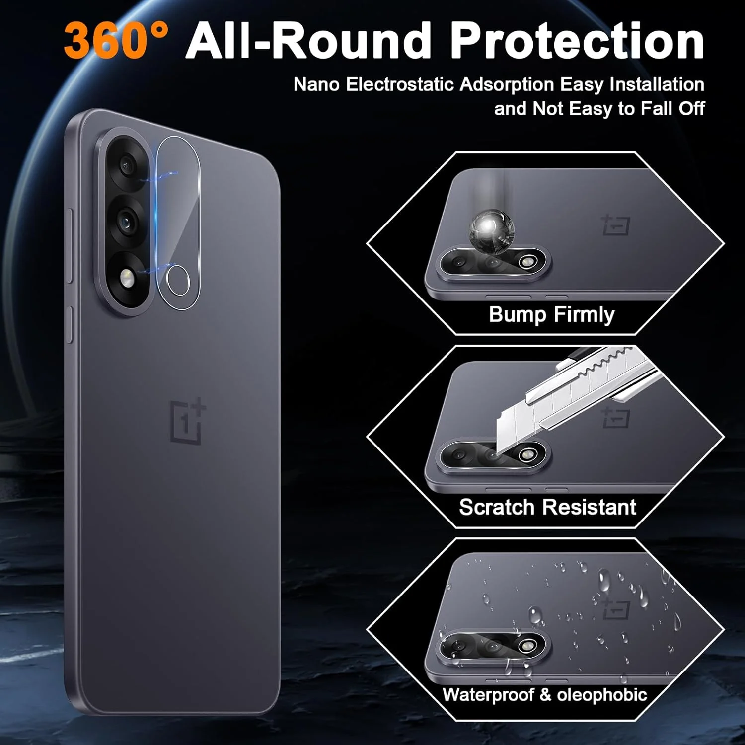 محافظ صفحه نمایش شیشه ای حرارت دیده Aerku برای Oneplus Nord 5، محافظ صفحه نمایش درجه نظامی 3 عددی به همراه محافظ لنز دوربین پشتی 3 عددی، فیلم شیشه ای 9H+ HD بدون حباب