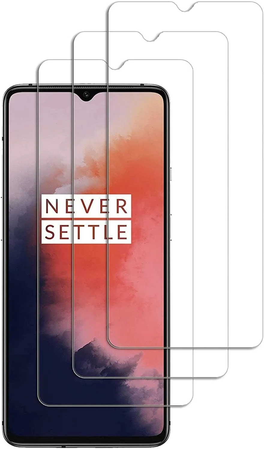 مجموعه 3 عددی: محافظ صفحه نمایش شیشه ای حرارت دیده سازگار با OnePlus 7T، مقاوم در برابر خراش - بدون حباب - فوق العاده مقاوم (HD Ultra Transparent) برای OnePlus 7T