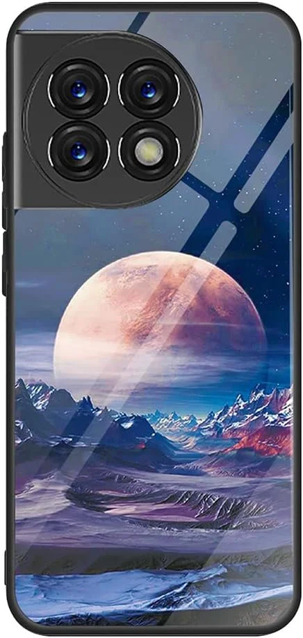 کاور SEAHAI برای OnePlus 11، قاب سیلیکونی TPU فوق العاده نازک، شیشه حرارت دیده پشتی با طرح نقاشی زیبا، ضد ضربه و ضد خش، آهنگ ماه