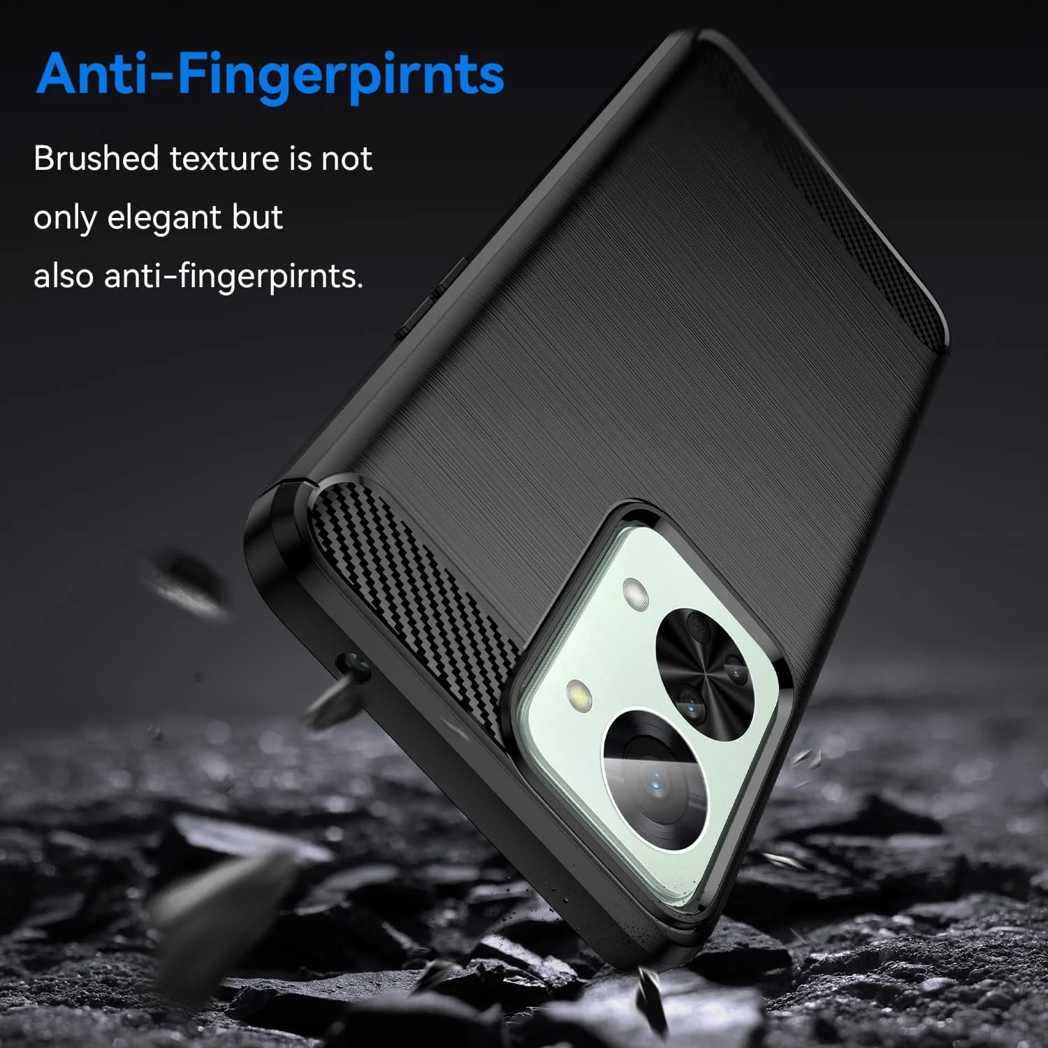 کیف محافظ گوشی QINOUK برای OnePlus Nord 2T، طراحی بافت برس خورده [ضد ضربه] [ضد اثر انگشت]، کیف ساخته شده از مواد TPU انعطاف پذیر به همراه محافظ صفحه نمایش شیشه ای حرارت دیده [2 عدد] سازگار با OnePlus Nord 2T - مشکی