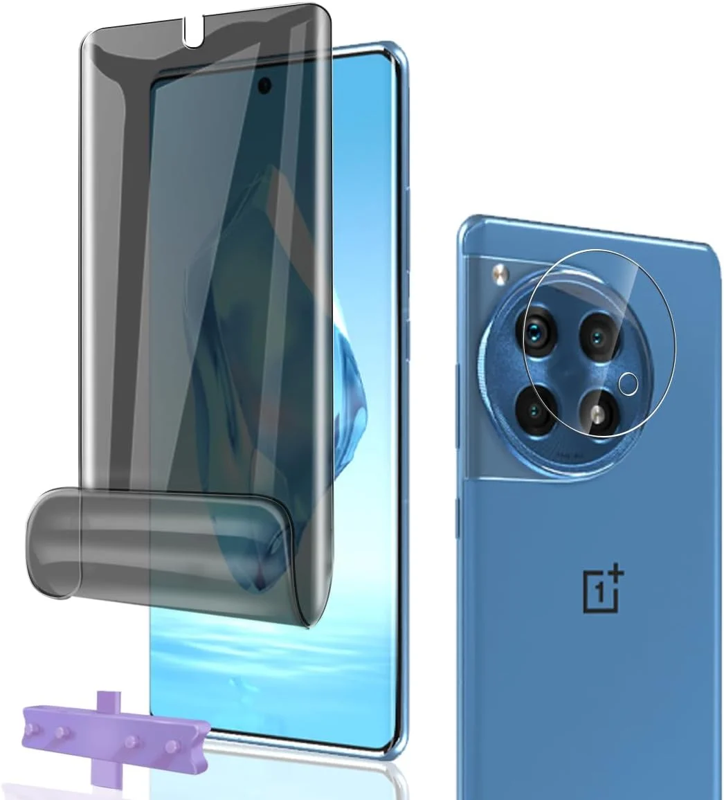 محافظ صفحه نمایش حریم خصوصی Phlleyaa برای OnePlus 12R فیلم TPU انعطاف پذیر 1 عدد + محافظ دوربین عقب 1 عدد، نصب آسان بدون حباب برای OnePlus 12R شیشه حرارت دیده