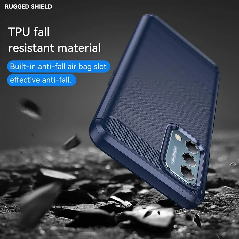 کیف محافظ گوشی QINOUK برای OnePlus Nord N200 5G، بافت برس خورده [ضد ضربه] [ضد اثر انگشت]، کیف ساخته شده از مواد TPU انعطاف پذیر به همراه محافظ صفحه نمایش شیشه ای حرارت دیده [2 عددی] سازگار با OnePlus Nord N200 5G - آبی