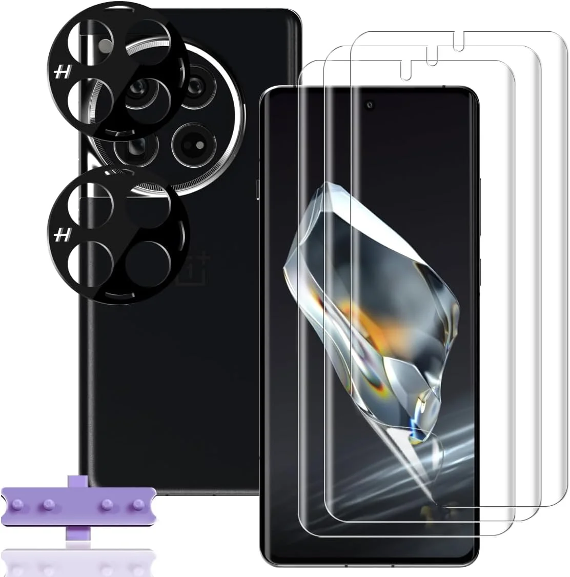 محافظ صفحه نمایش 3+2 تکه Rnnmeeko برای OnePlus 12 (غیر شیشه ای)، فیلم TPU انعطاف پذیر + محافظ دوربین عقب، محافظ صفحه نمایش HD Ultra برای OnePlus 12