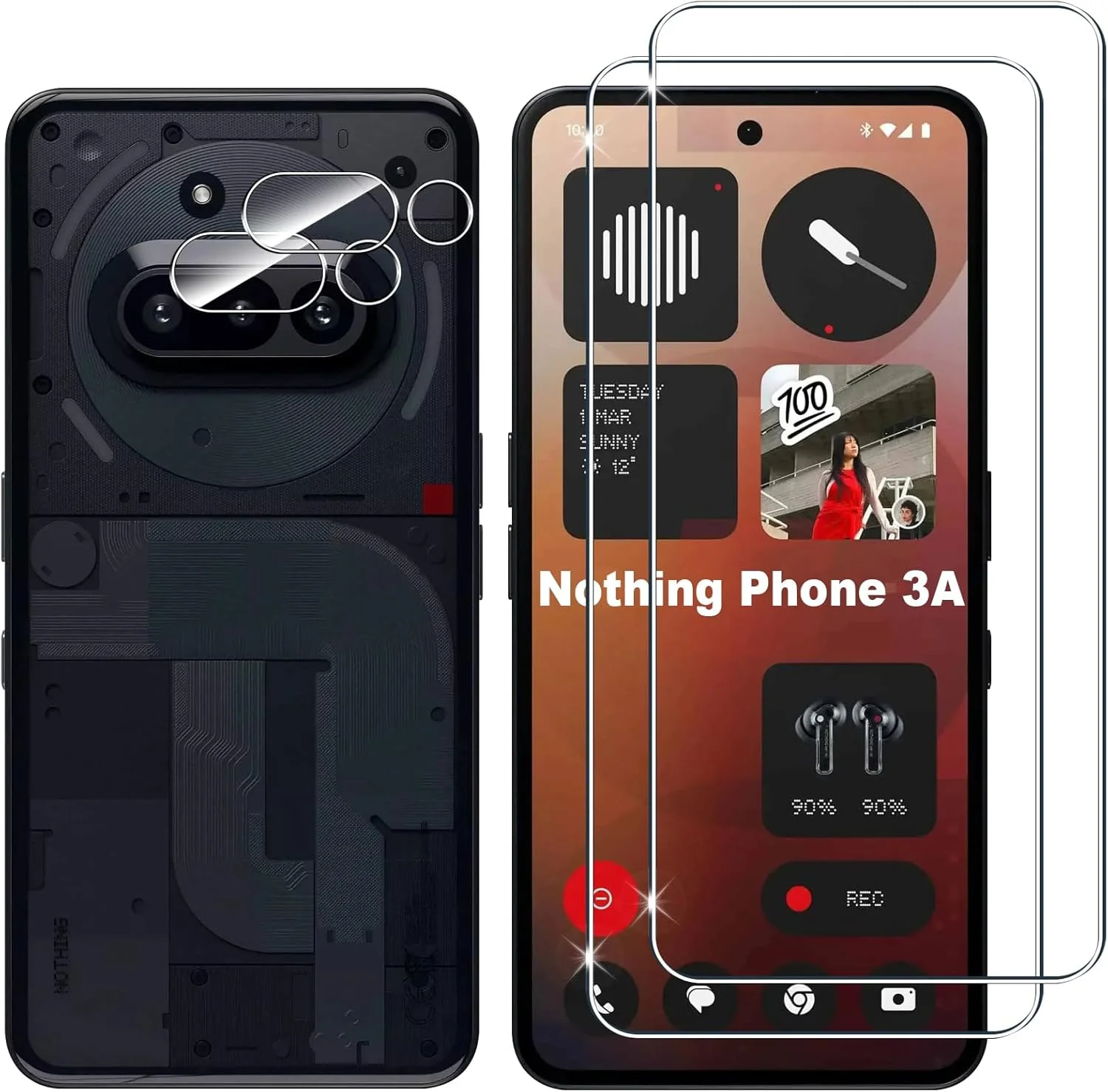 محافظ صفحه نمایش شیشه ای Lutree برای Nothing Phone 3a، بسته 2 عددی + 2 شیشه محافظ + فیلم محافظ دوربین، محافظ صفحه نمایش HD با سختی 9H، محافظ صفحه نمایش ضد خش و بدون حباب