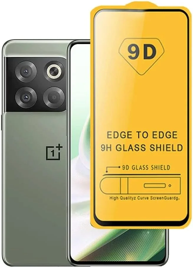 محافظ صفحه نمایش شیشه ای حرارت دیده با چسب کامل برای وان پلاس 10T 5G، سختی 9H، ضد اثر انگشت، خمیده سه بعدی، مقاوم در برابر خراش، مشکی مناسب برای وان پلاس 10T 5G