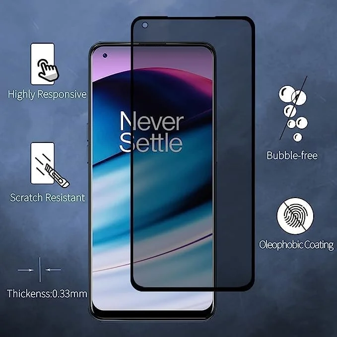 محافظ صفحه نمایش حریم خصوصی وان پلاس نورد CE 2 [نسخه ارتقا یافته] [منحنی سه بعدی] فیلم شیشه ای حرارت دیده ضد جاسوسی سختی 9H ضد خش محافظ ضد دید، برای وان پلاس نورد CE 2 5G