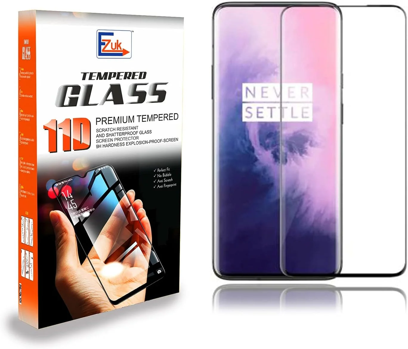 محافظ صفحه نمایش شیشه ای حرارت دیده پریمیوم Ezuk 11D برای وان پلاس 7 پرو [نصب آسان، مقاومت در برابر خراش 9H، ضد حباب] - مشکی