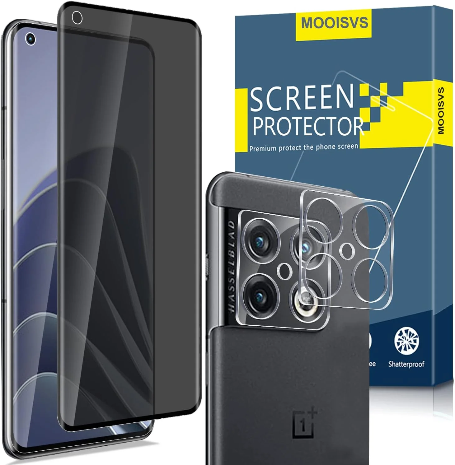 محافظ صفحه نمایش شیشه ای حریم خصوصی MOOISVS [2+2] با پوشش کامل برای وان پلاس 10 پرو (2 عدد) + محافظ لنز دوربین (2 عدد)، شیشه حرارت دیده ضد جاسوسی، حساسیت بالا، سازگار با قاب، نصب آسان