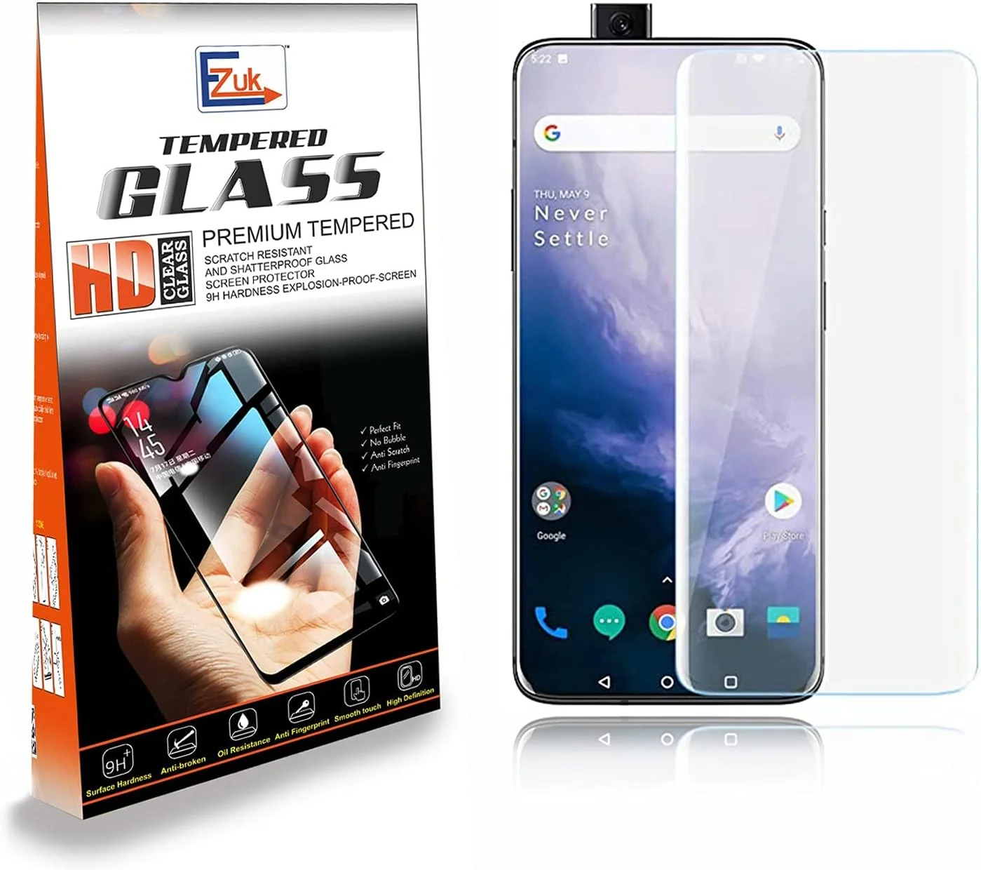 محافظ صفحه نمایش شیشه ای حرارت دیده پریمیوم Ezuk برای Oneplus 7T Pro [نصب آسان، مقاومت 9H در برابر خراش، ضد حباب] - شفاف