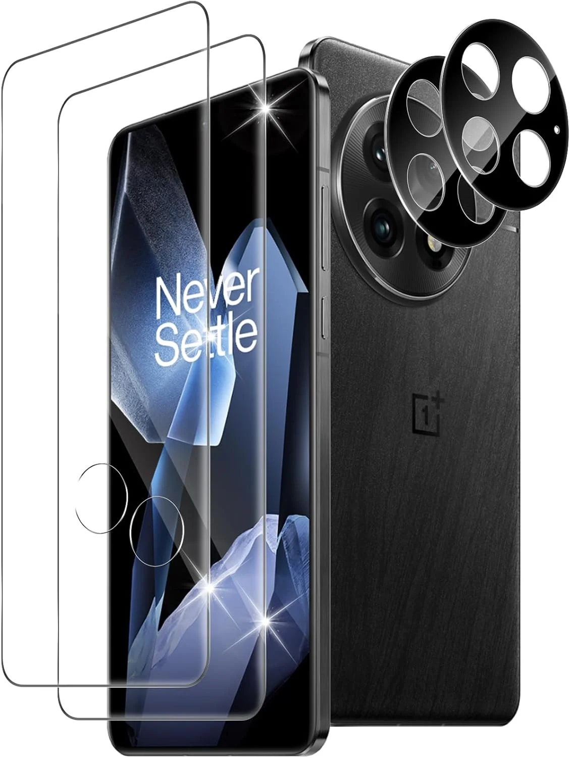 محافظ صفحه نمایش شیشه ای حرارت دیده Xunzii برای OnePlus 13 5G، 2 عدد محافظ صفحه نمایش 3D و 2 عدد محافظ لنز دوربین عقب مشکی، فیلم محافظ صفحه نمایش فوق العاده مقاوم