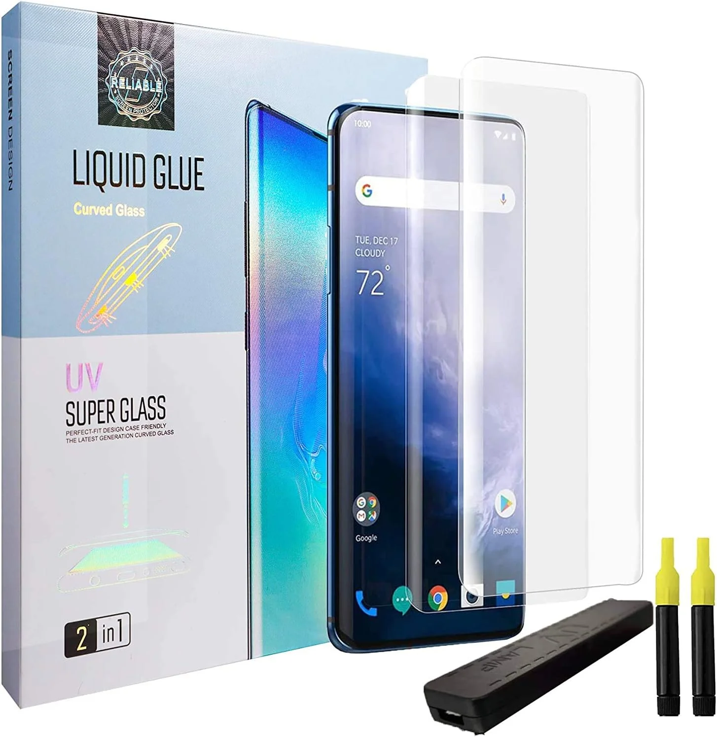 محافظ صفحه نمایش UV سازگار با OnePlus 7pro [دو عددی] [لامپ UV] شیشه حرارت دیده لبه منحنی شفاف برای OnePlus 7pro 6.67 اینچی (برای OnePlus 7pro-UV)