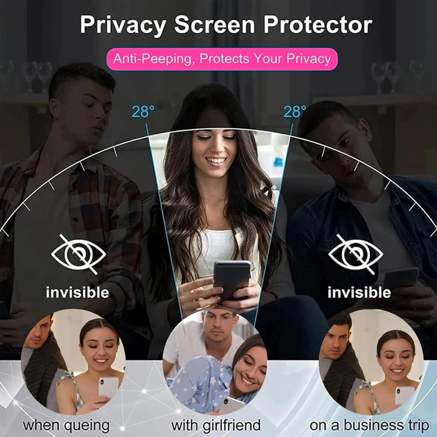 محافظ صفحه نمایش حریم خصوصی نرم MuHadJiya برای Oneplus 7T Pro [بسته 2+1] به همراه قاب گوشی TPU شفاف (برای Oneplus 7T Pro)