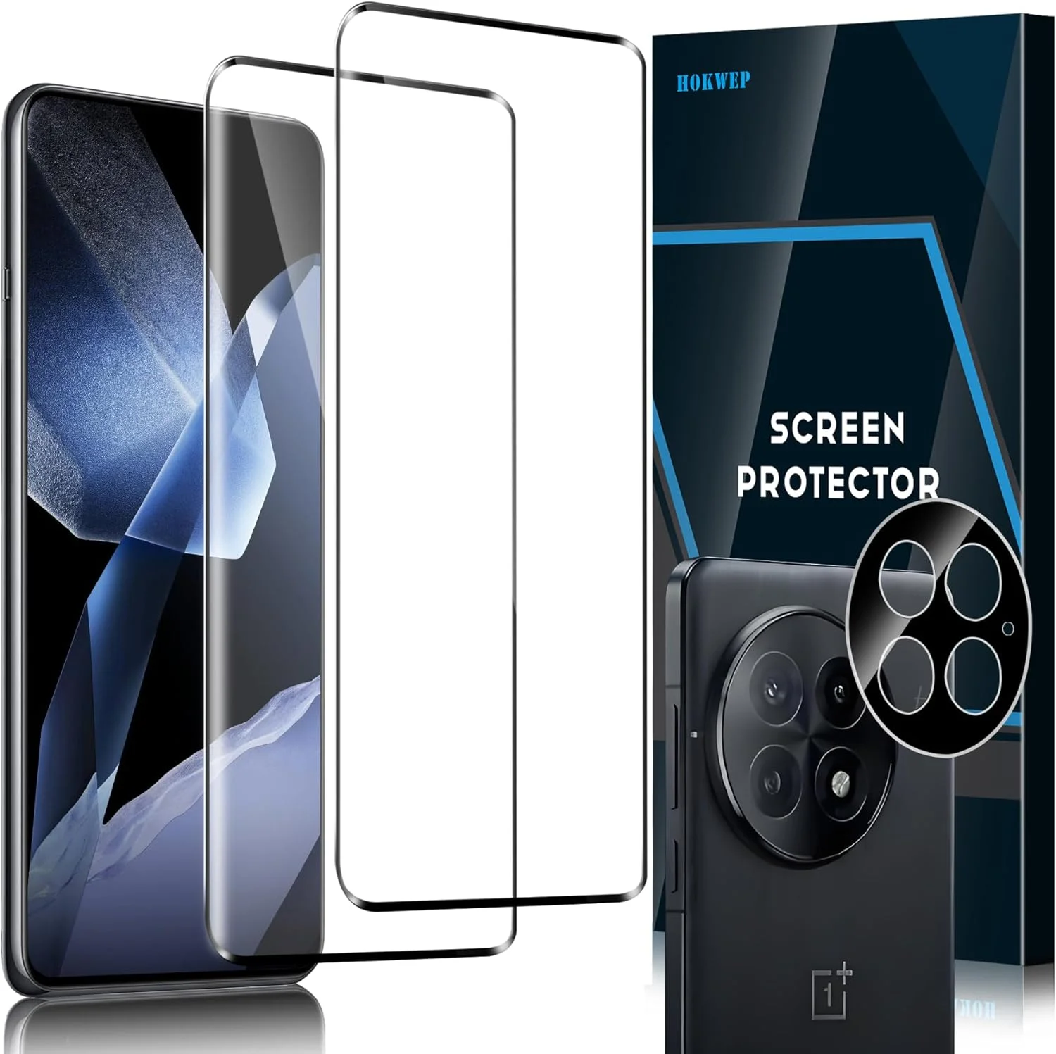 [بسته 2+1 عددی] محافظ صفحه نمایش برای OnePlus 13، 2 عدد محافظ صفحه نمایش شیشه ای حرارت دیده 9H + 1 عدد محافظ لنز دوربین شیشه ای، پشتیبانی از حسگر اثر انگشت نصب آسان فیلم HD سازگار با OnePlus 13