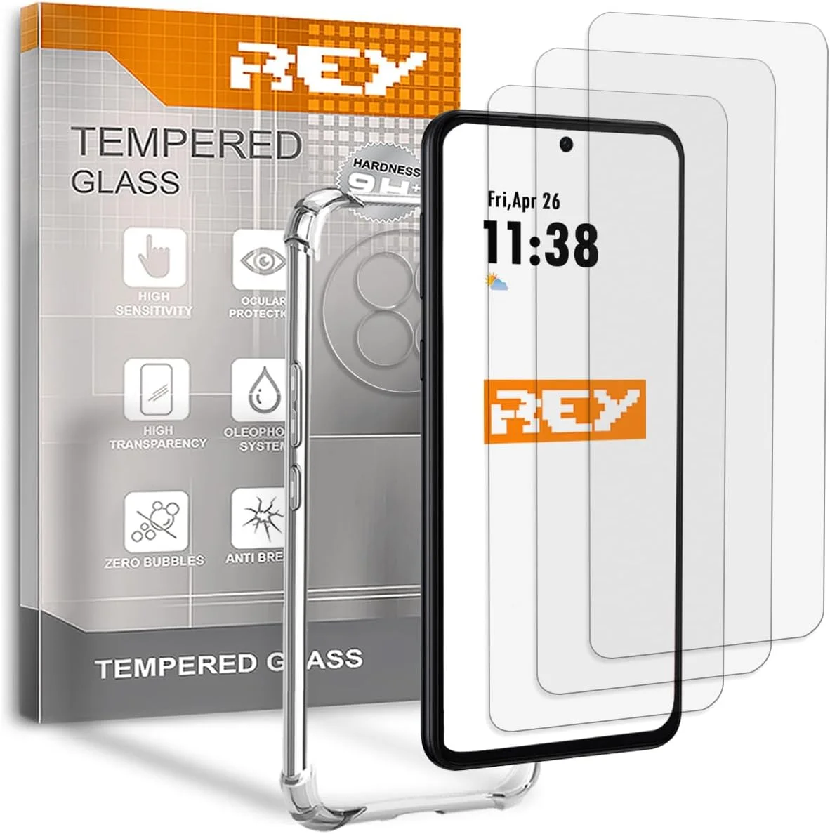 REY 3 x Anti-Shock Screen Protectors and Case for Oneplus 13, Tempered Glass and Silicone TPU with High Resistance