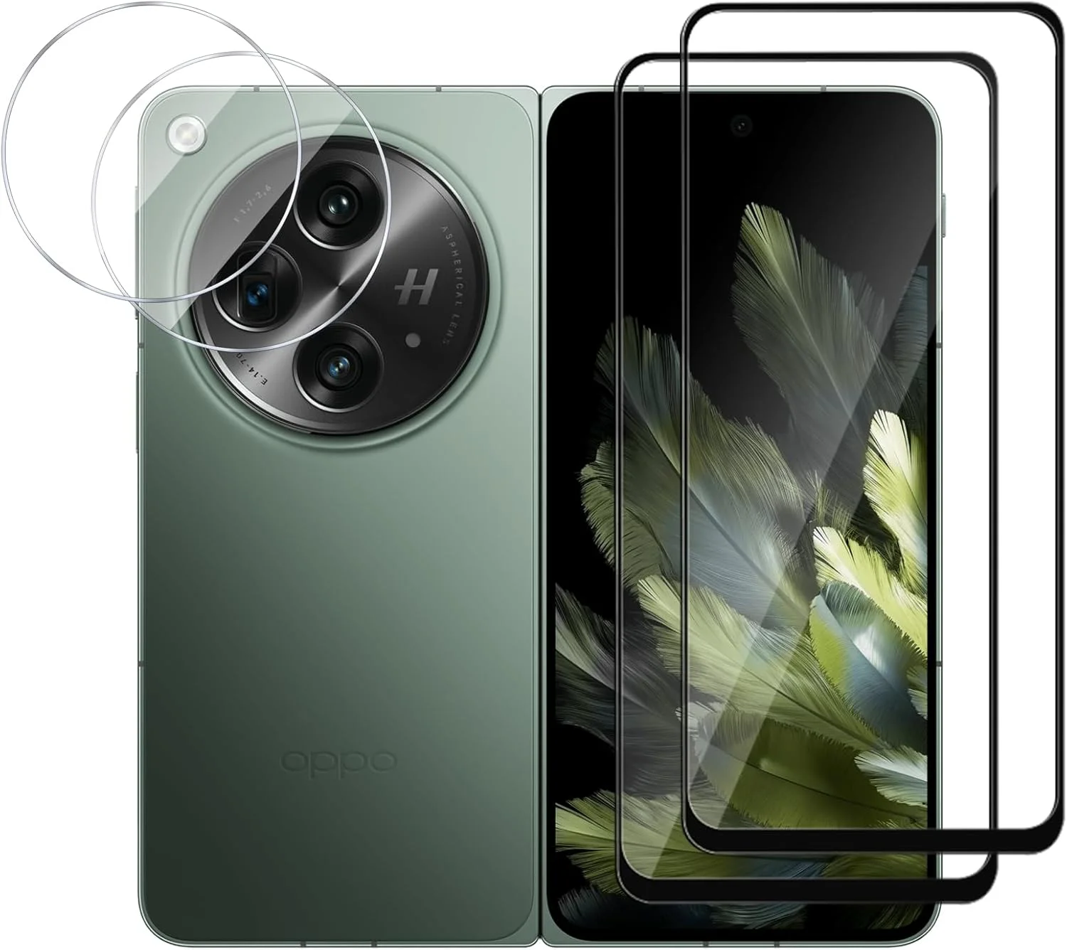 GMUJIAO بسته [2+2 عددی] سازگار با OnePlus Open برای محافظ صفحه نمایش شیشه ای و محافظ لنز دوربین، محافظ شیشه ای [بدون حباب] [شفافیت HD] - مشکی