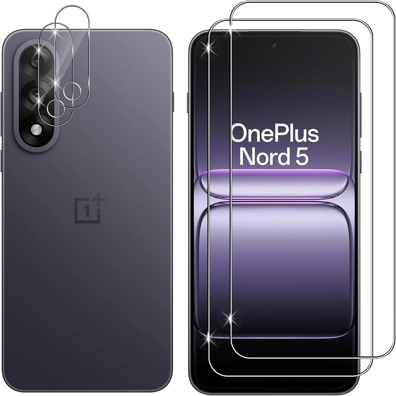 محافظ صفحه نمایش شیشه ای حرارت دیده Lutree برای OnePlus Nord 5، بسته 2+2، محافظ صفحه نمایش سه بعدی + محافظ لنز دوربین، فیلم 9H با سختی بالا، بدون حباب HD، شیشه محافظ ممتاز ضد خش