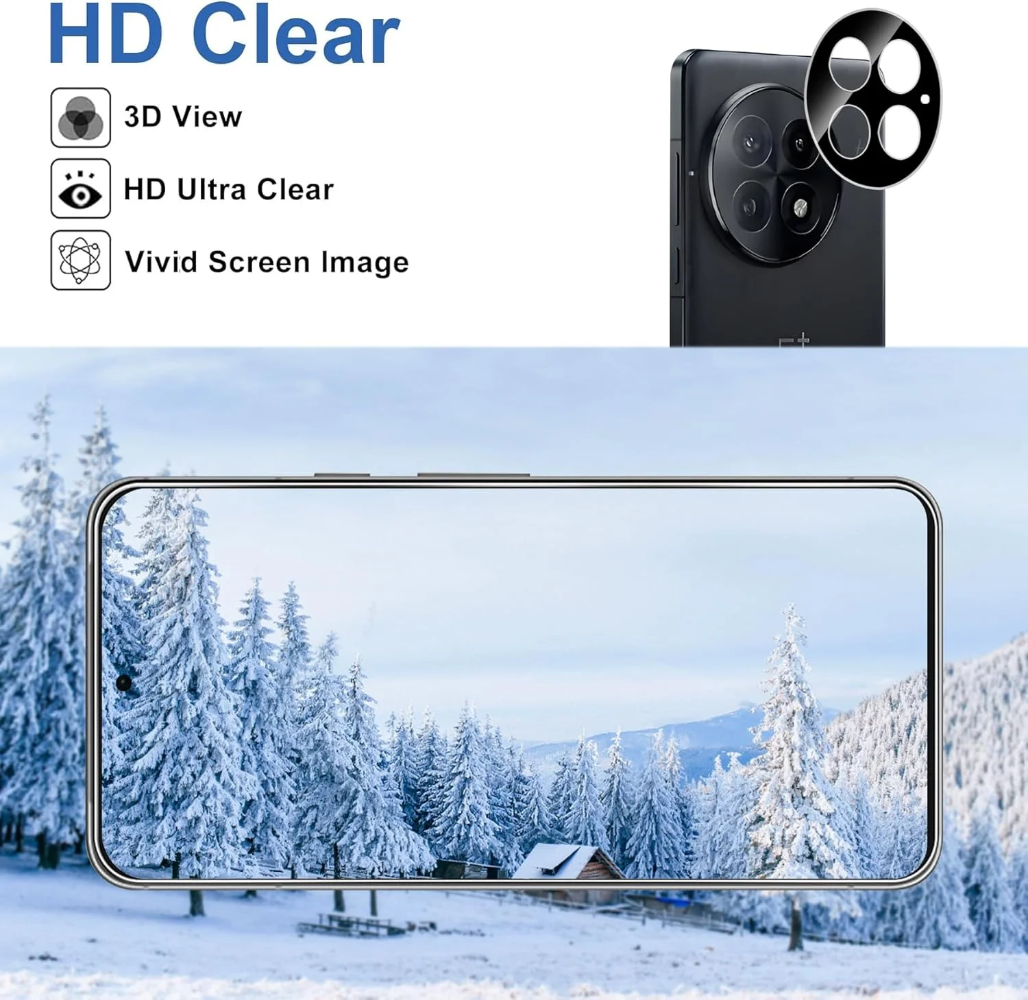 [بسته 2+1 عددی] محافظ صفحه نمایش برای OnePlus 13، 2 عدد محافظ صفحه نمایش شیشه ای حرارت دیده 9H + 1 عدد محافظ لنز دوربین شیشه ای، پشتیبانی از حسگر اثر انگشت نصب آسان فیلم HD سازگار با OnePlus 13