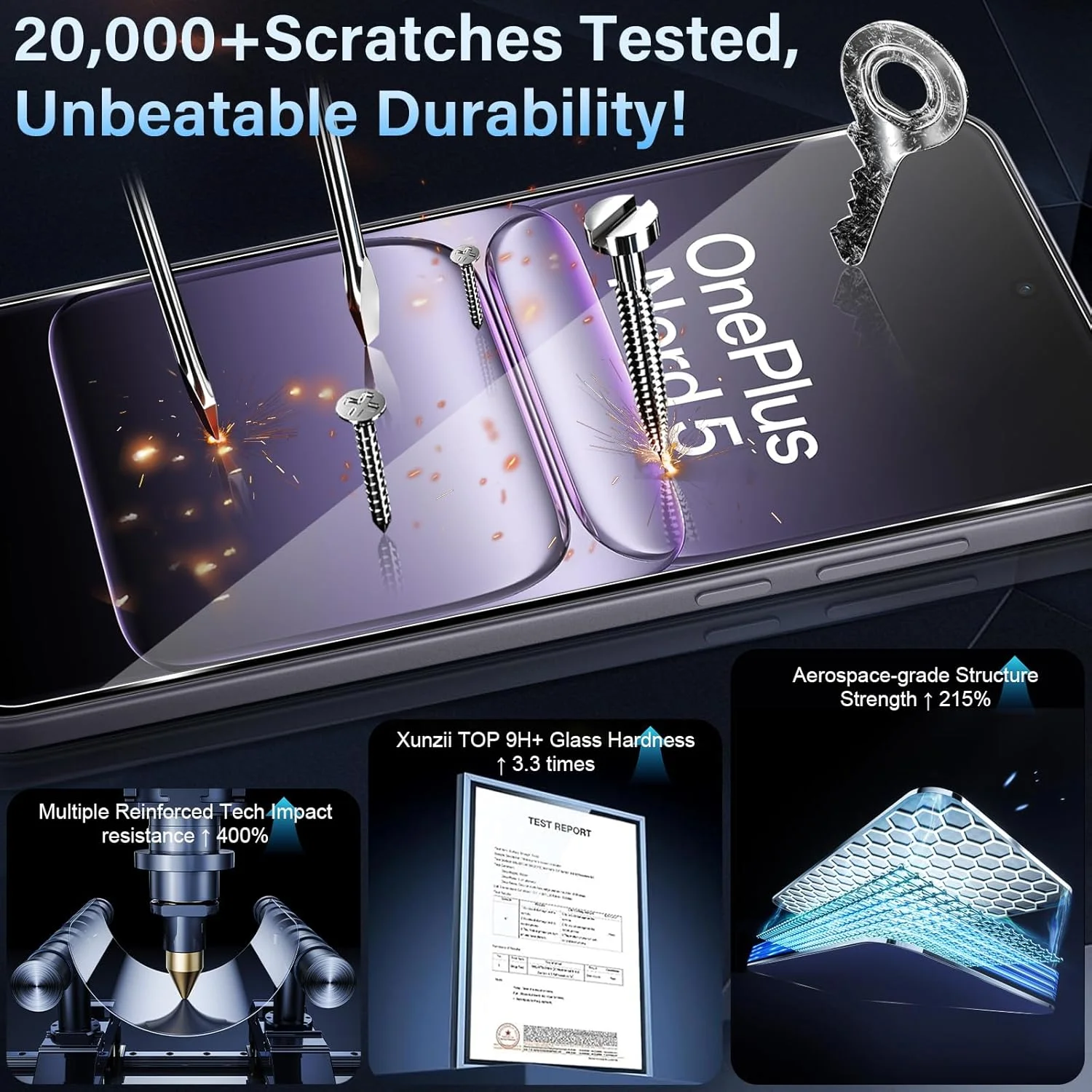 محافظ صفحه نمایش Xunzii برای OnePlus Nord 5، شیشه حرارت دیده با محافظ دوربین [3 + 3 عدد]، فیلم شیشه ای محافظ فوق العاده شفاف 0.33 میلی متر، محافظ صفحه نمایش با سختی 9H، ضد خش