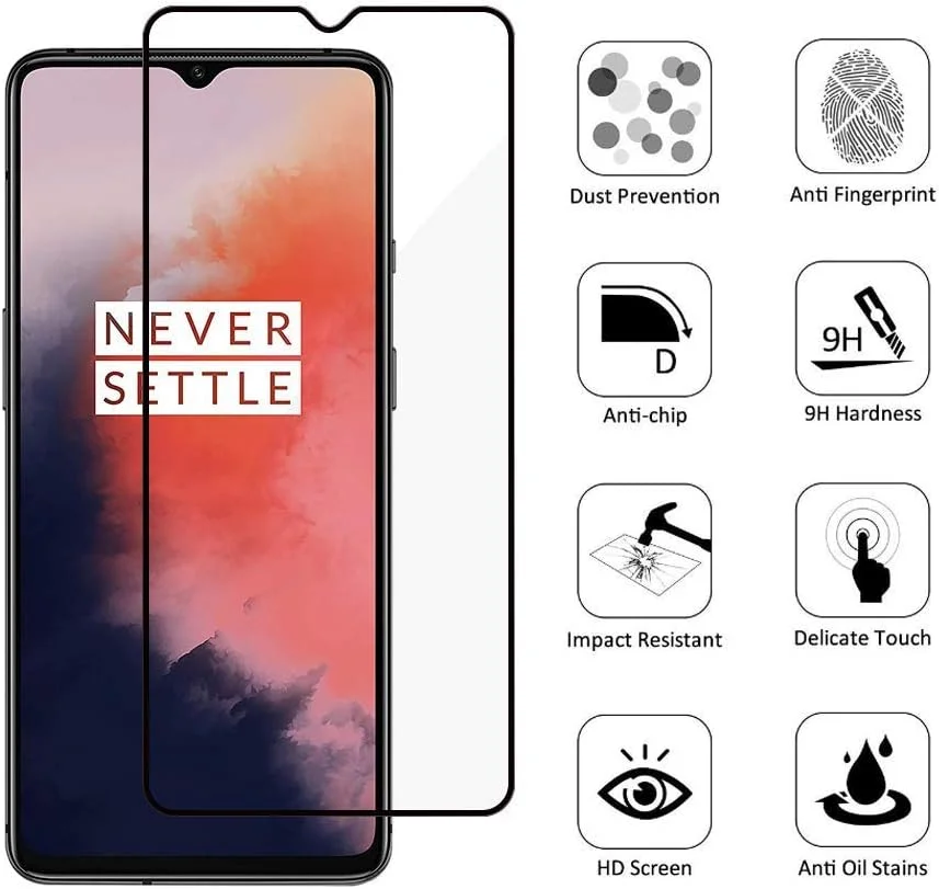 FeiFei Oneplus 7T Screen Protector Film Full Coverage, 7 T Tempered Glass with [Bubble Free] [Anti Scratches] (Black)