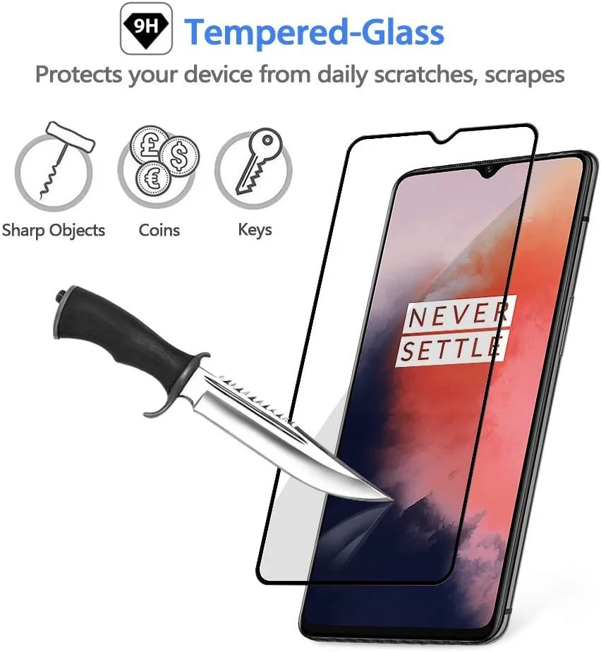 FeiFei Oneplus 7T Screen Protector Film Full Coverage, 7 T Tempered Glass with [Bubble Free] [Anti Scratches] (Black)