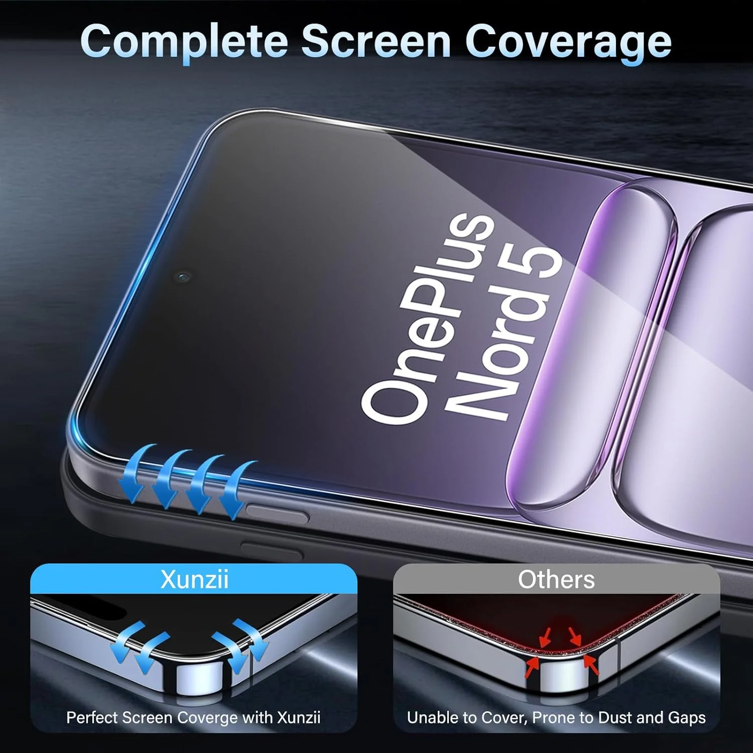 محافظ صفحه نمایش Xunzii برای OnePlus Nord 5، شیشه حرارت دیده با محافظ دوربین [3 + 3 عدد]، فیلم شیشه ای محافظ فوق العاده شفاف 0.33 میلی متر، محافظ صفحه نمایش با سختی 9H، ضد خش