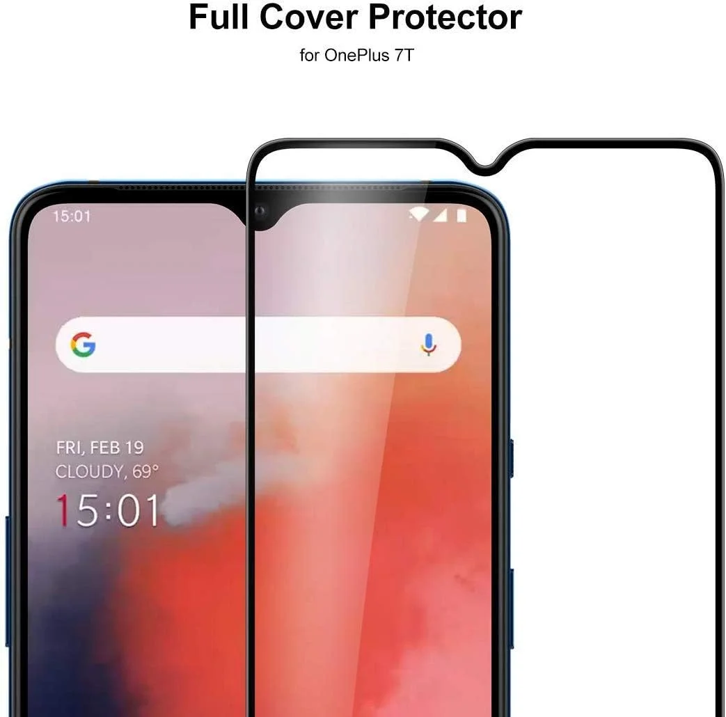 FeiFei Oneplus 7T Screen Protector Film Full Coverage, 7 T Tempered Glass with [Bubble Free] [Anti Scratches] (Black)