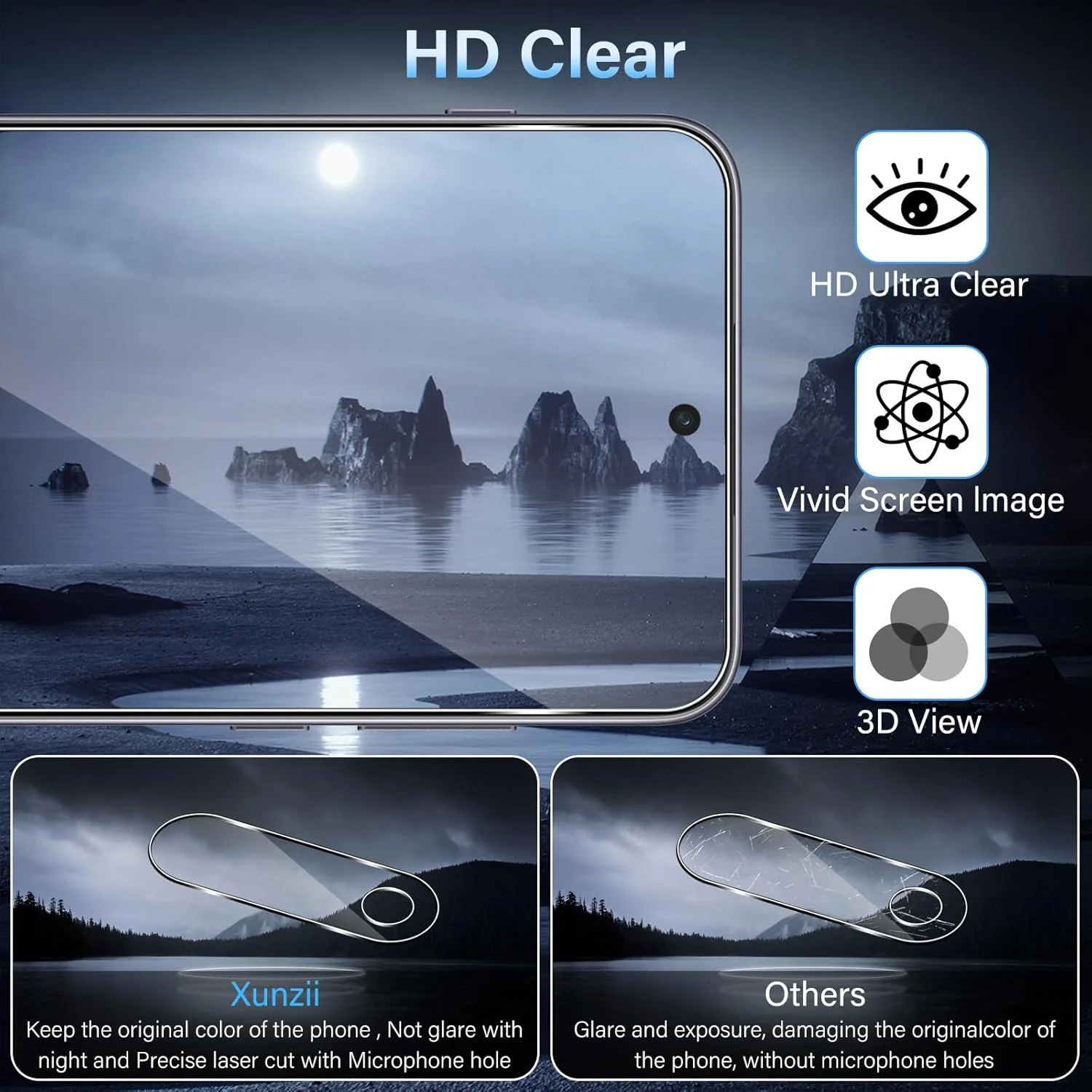 محافظ صفحه نمایش Xunzii برای OnePlus Nord 5، شیشه حرارت دیده با محافظ دوربین [3 + 3 عدد]، فیلم شیشه ای محافظ فوق العاده شفاف 0.33 میلی متر، محافظ صفحه نمایش با سختی 9H، ضد خش