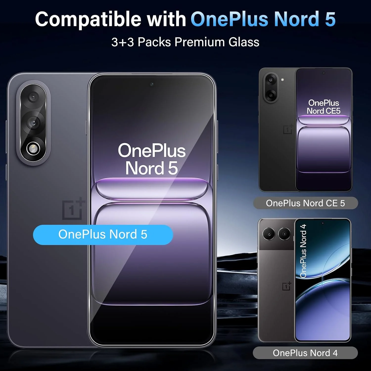 محافظ صفحه نمایش Xunzii برای OnePlus Nord 5، شیشه حرارت دیده با محافظ دوربین [3 + 3 عدد]، فیلم شیشه ای محافظ فوق العاده شفاف 0.33 میلی متر، محافظ صفحه نمایش با سختی 9H، ضد خش