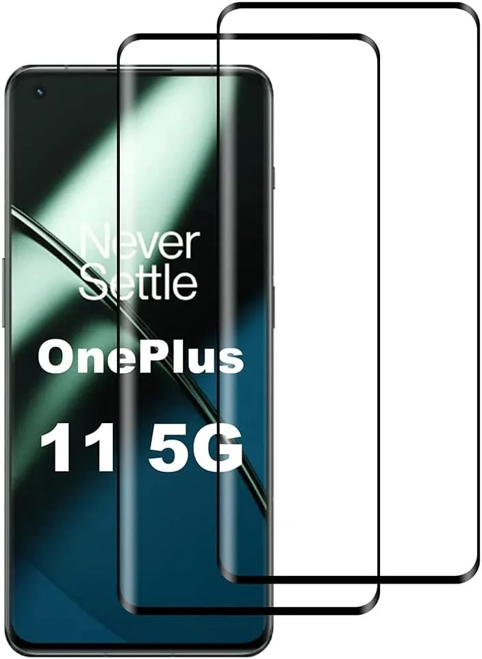 محافظ صفحه نمایش شیشه ای حرارت دیده برای OnePlus 11 5G (بسته 2 عددی) [چسبندگی کامل] [پوشش کامل] [بدون حباب] [ضد خش] شفاف HD با واکنش دهی بالا برای OnePlus 11 5G (مشکی 5D بسته 2 عددی)