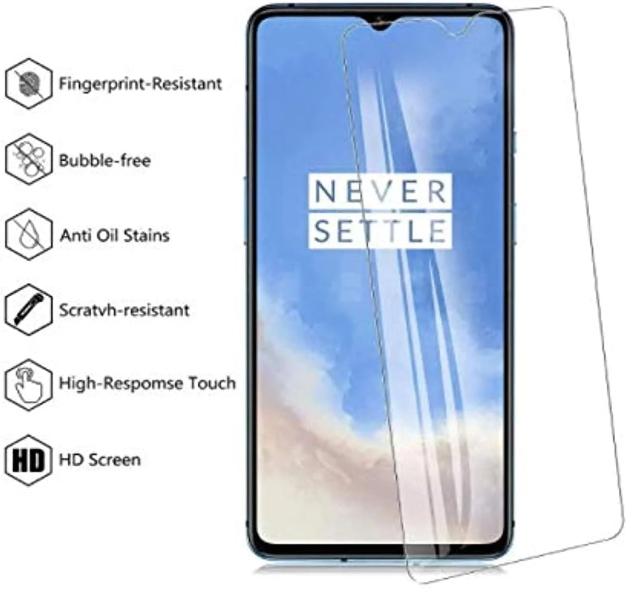 محافظ صفحه نمایش Farrobizz OnePlus 7T، [فوق شفاف] شیشه حرارت دیده ممتاز مقاوم در برابر خراش - بسته 2 عددی