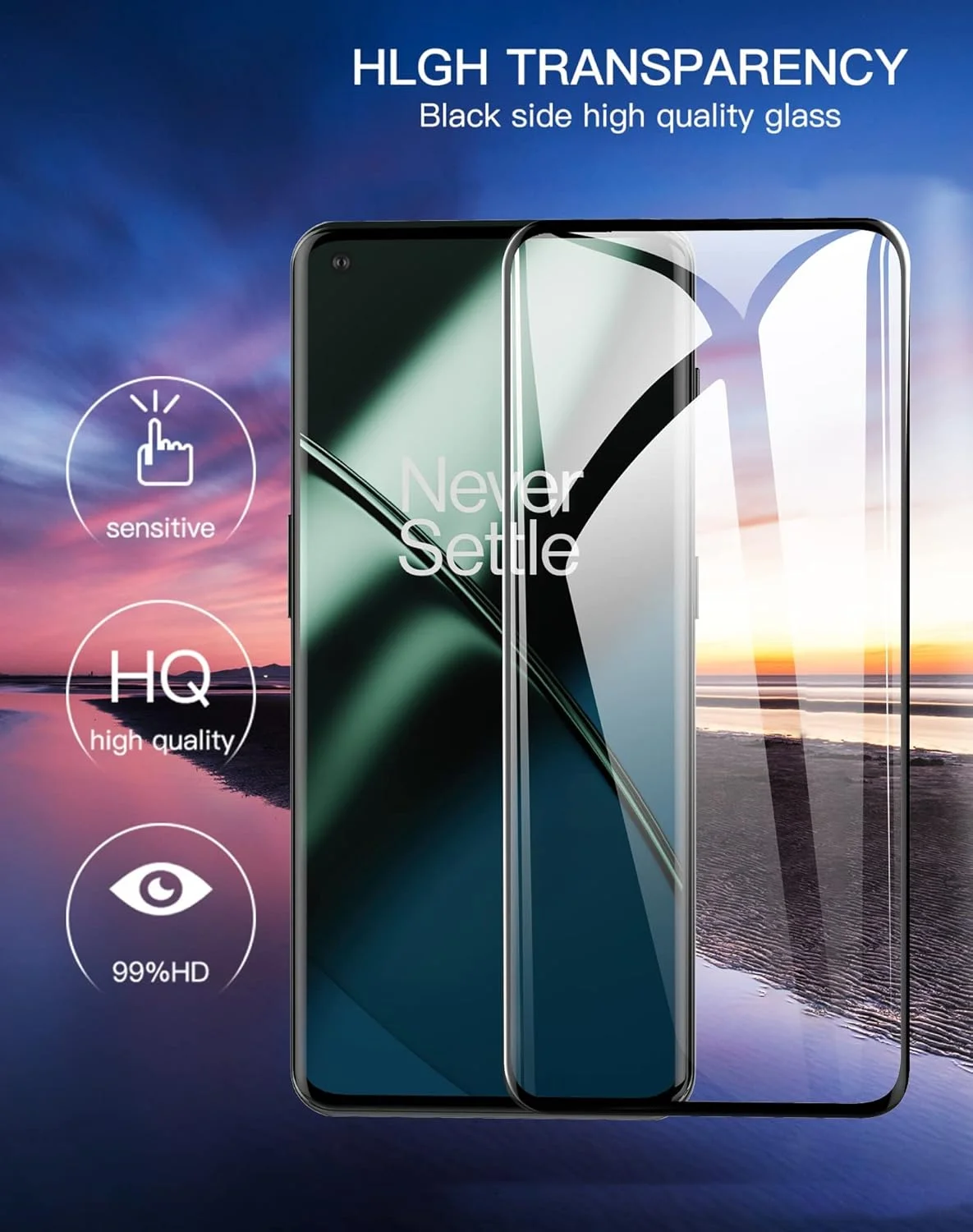 محافظ صفحه نمایش شیشه ای حرارت دیده برای OnePlus 11 5G (بسته 2 عددی) [چسبندگی کامل] [پوشش کامل] [بدون حباب] [ضد خش] شفاف HD با واکنش دهی بالا برای OnePlus 11 5G (مشکی 5D بسته 2 عددی)