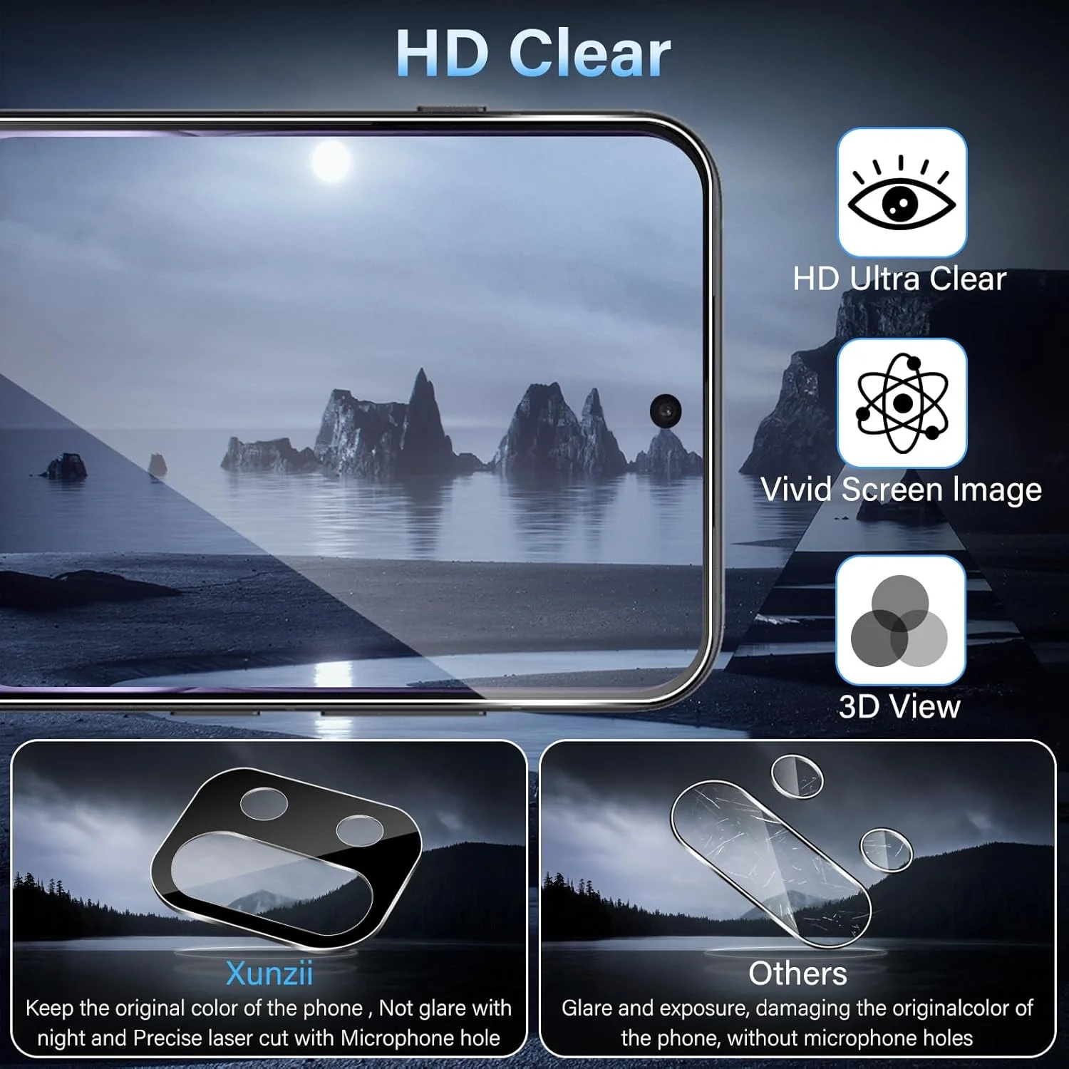 محافظ صفحه نمایش Xunzii برای وان پلاس 13T، شیشه حرارت دیده با محافظ دوربین [2+2 عدد]، فیلم فوق العاده شفاف 0.33 میلی متری، محافظ صفحه نمایش با سختی 9H، فیلم شیشه ای حرارت دیده ضد حباب، ضد خش
