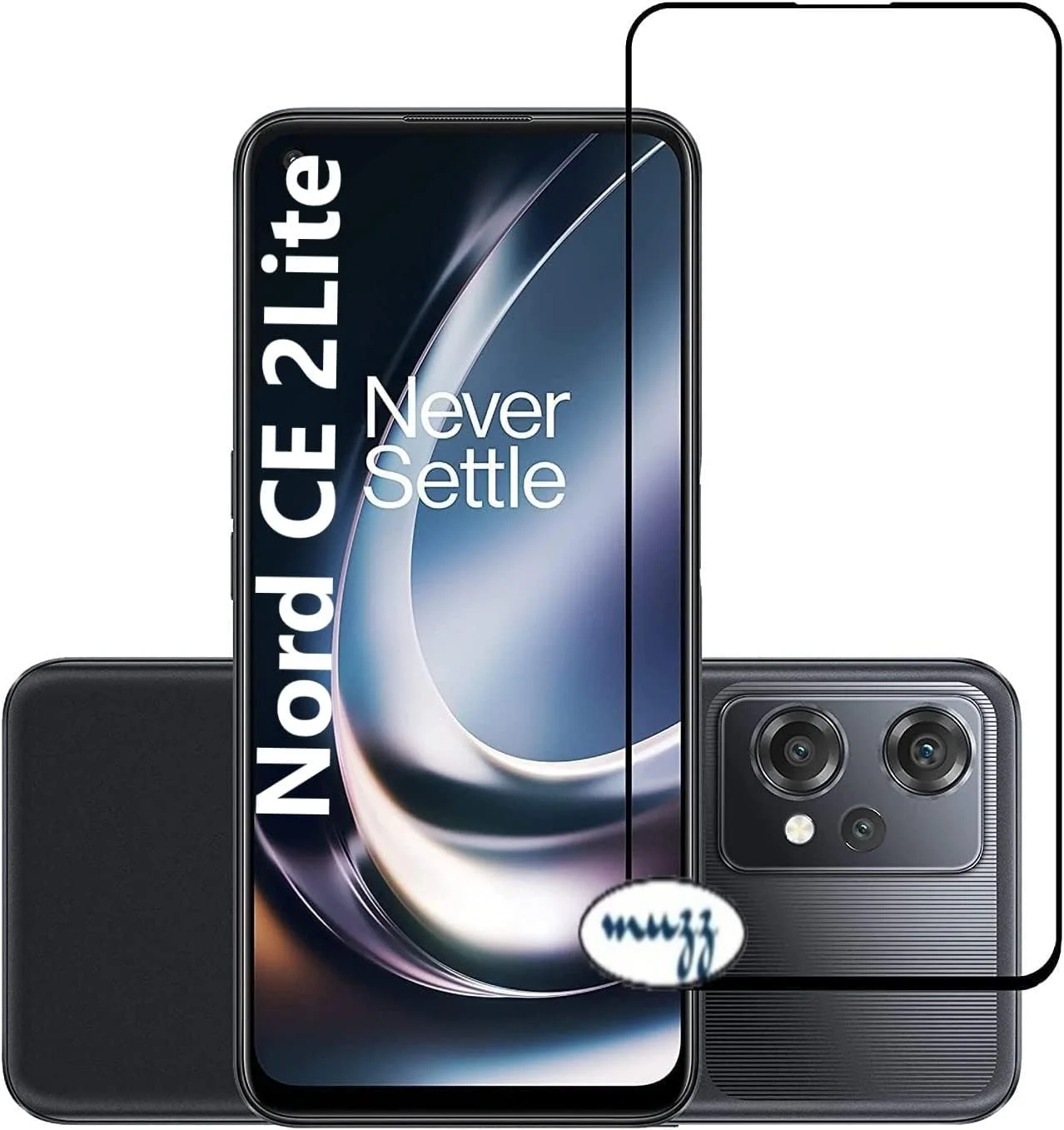محافظ صفحه نمایش شیشه ای حرارت دیده ضد خش پوشش کامل Muzz برای OnePlus Nord CE 2 Lite 5G - مشکی