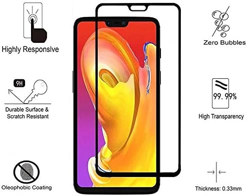 محافظ صفحه نمایش تمام صفحه شیشه ای حرارت دیده 9H مشکی Muzz برای OnePlus 6
