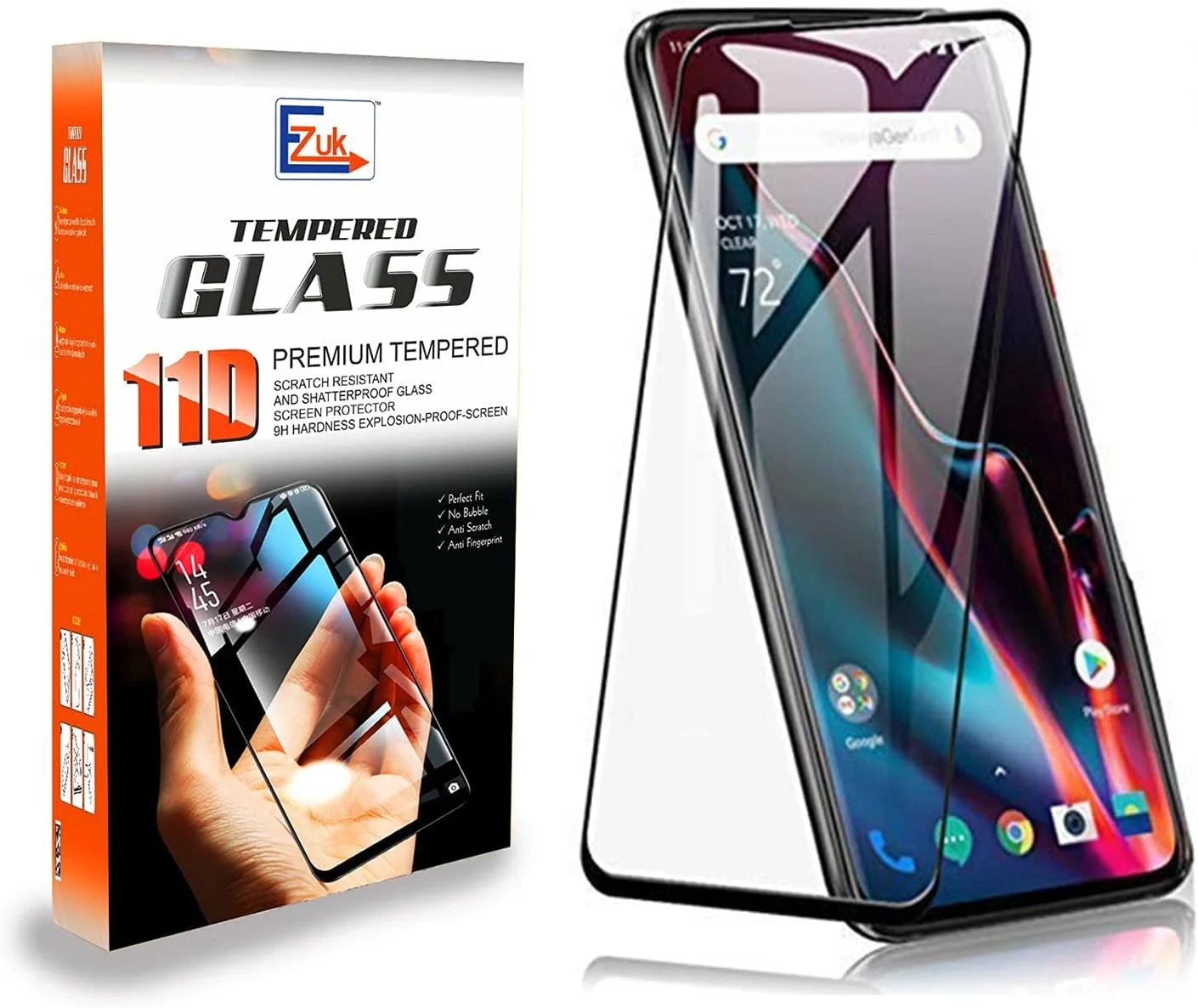 محافظ صفحه نمایش شیشه ای حرارت دیده پریمیوم Ezuk 11D برای وان پلاس 7T Pro [نصب آسان، مقاومت در برابر خراشیدگی 9H، ضد حباب] - مشکی