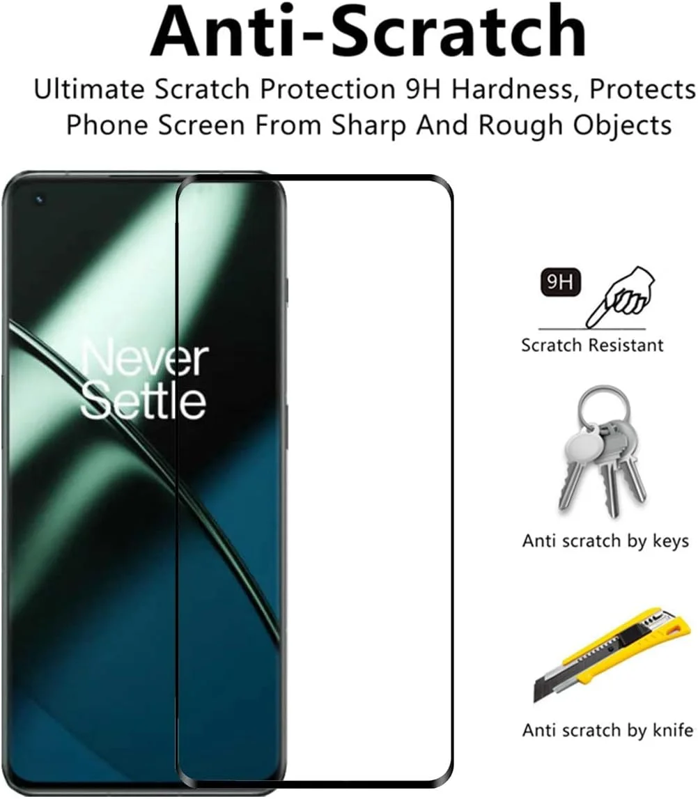 محافظ صفحه نمایش خمیده سه بعدی VIESUP [بسته 2 عددی] برای OnePlus 11، شیشه حرارت دیده با سختی 9H، پوشش کامل صفحه نمایش بدون حباب، لبه های خمیده سه بعدی برای محافظ صفحه نمایش شفاف HD OnePlus 11 6.7 اینچی