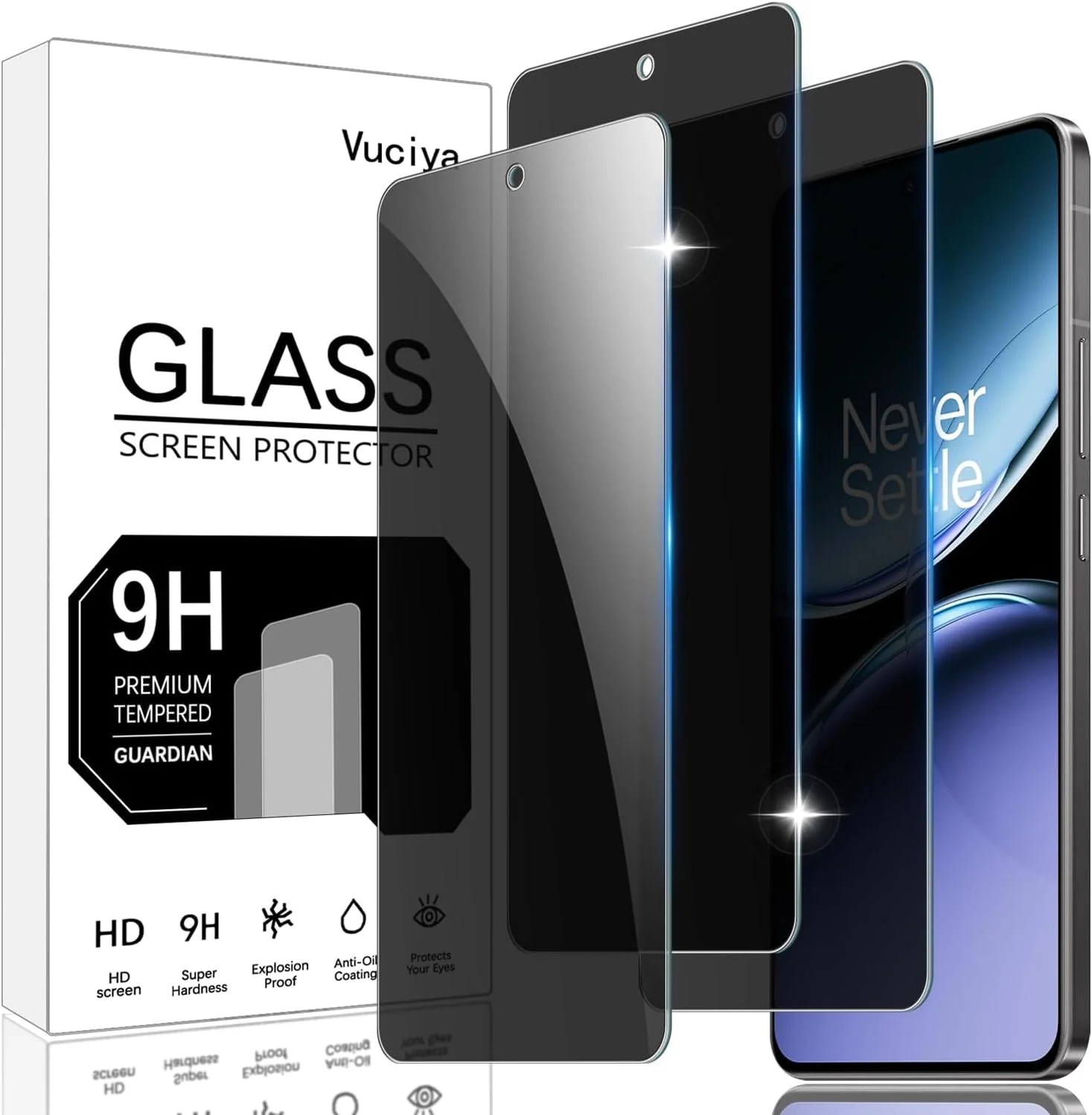 محافظ صفحه نمایش حریم خصوصی Vuciya بسته 3 عددی سازگار با OnePlus Nord CE4 Lite، فیلم محافظ ضد جاسوسی شیشه حرارت دیده سختی 9H ضد خش برای OnePlus Nord CE4 Lite