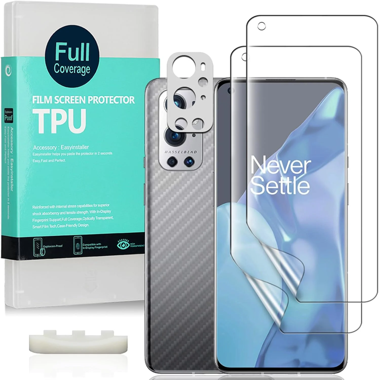 محافظ صفحه نمایش انعطاف پذیر TPU مدل IBYWIND برای گوشی OnePlus 9 Pro 5G سایز 6.7 اینچ، 2 عدد فیلم محافظ صفحه نمایش، به همراه 1 عدد محافظ لنز دوربین و 1 عدد فیلم محافظ پشت گوشی [نصب آسان]